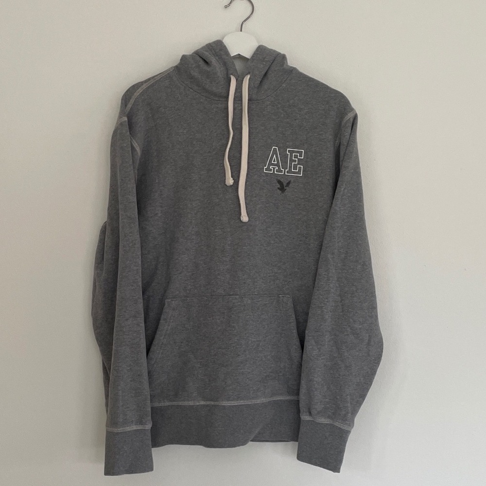 American Eagle Outfitters AE Super Soft Gray Hoodie Men's L USA 77 Eagle Logo